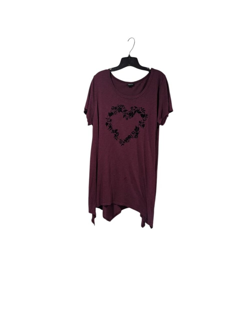 Torrid Plus Size Burgundy Velvet Floral Heart Sharkbite Tunic Top Dark Romantic